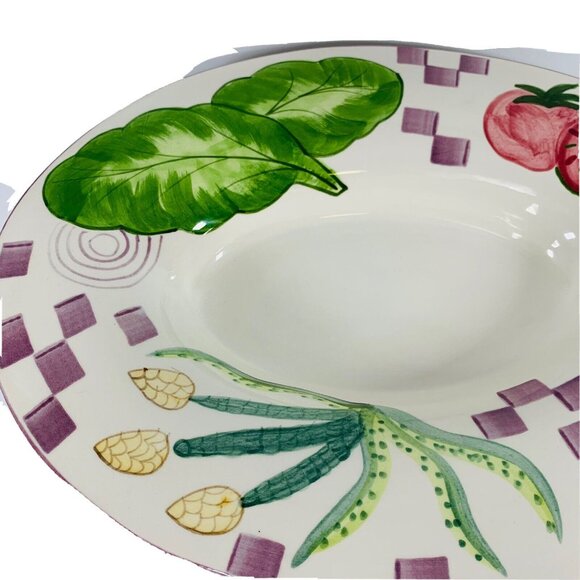 Laurie Gates Oval Serving Bowl Heavy Ceramic Hand Painted Vegetable Checkerboard - Picture 9 of 12